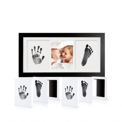 Inkless Baby Hand and Footprint Kit – Newborn Keepsake Frame with Non-Toxic Ink Pad, Baby Handprint & Footprint Kit for Boys & Girls, Baby Shower With Extra Cards (Black) - color: Black