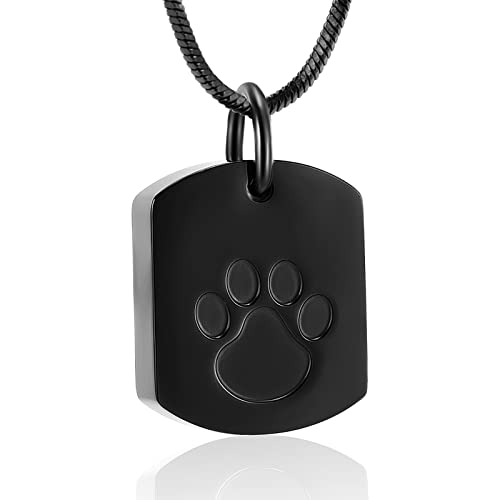 Minicremation Cremation Jewelry Urn Necklace for Ashes for Pet, Paw Print Memorial Ash Jewelry, Keepsake Pendant for Pet's Cat Dog's Ashes with Filling Kit - color: Dog-Black