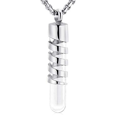 Oinsi Clear Glass Tube Cremation Urn Jewelry Ashes Holder Necklace Keepsake Memorial Pendant Including Box/Fill Kits - color: Silver