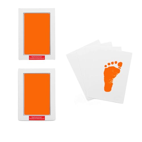 Large Inkless Hand and Footprint Kit, Baby Keepsake, 2-Pack | No-Mess Clean Touch Ink Pad for Baby Handprint & Footprint, Non-Toxic Baby Gift, Pet Paw Print Keepsake Kit（Orange) - color: 2 Pack Orange