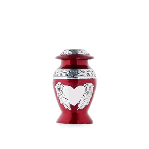 Angel Wings & Heart Cremation Urn (Red Shimmer, Large)' (Red Glossy, Single - Miniatue) - color: Red Glossy