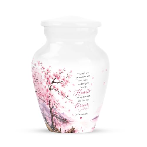 Cherry Blossoms Urn for Ashes for Women - Pink Cremation Urn for Adults | White Cremation Urns for Human Ashes, Secure Threaded Lid, Female, Small 2/3 Tablespoon of Ashes, 3 Inch Pack of 1 - color: White + Cherry Blossoms Urn, size: 3" Pack of 1