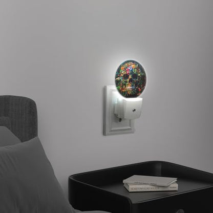 LED Night Lights Lamp with Dusk to Dawn Sensor, Exquisite Tropical - Flowered Skeleton Night Light Plug Into Wall for Kids Room, Bedroom, Bathroom, Kitchen, Hallway - color: Exquisite Tropical - Flowered Skeleton