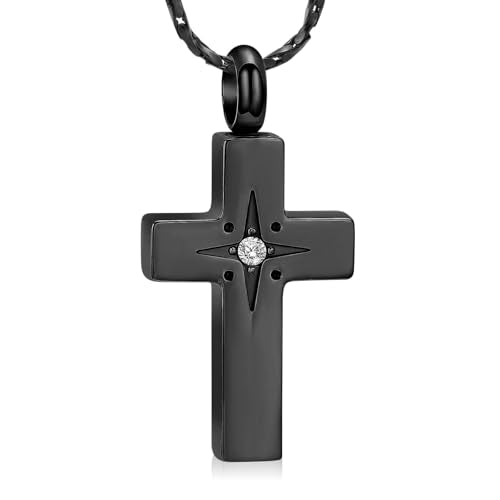 Imrsanl Cross Urn Necklace for Women Men Cremation Jewelry for Ashes Memorial Pendant Human Pet Funeral Ashes Holder Keepsake - color: Black