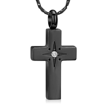 Imrsanl Cross Urn Necklace for Women Men Cremation Jewelry for Ashes Memorial Pendant Human Pet Funeral Ashes Holder Keepsake - color: Black