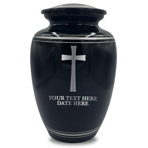 Custom Extra Large Human Cremation Urn Traditional Style Metal Urn For Ashes and Remains- Memorial Cross 5 - Polished Silver Rim - color: Memorial Cross 5, size: Polished Silver Rim