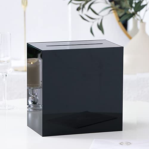 UNIQOOO Black Acrylic Wedding Card Box with Slot, Thick DIY Large 10x10x5.5 inch w/No Print, Wedding Receptions Wishing Well Money Box, Birthday, Memory Box, Suggestion Boxes, Acrylic Ballot Box - color: Black w/ No Print