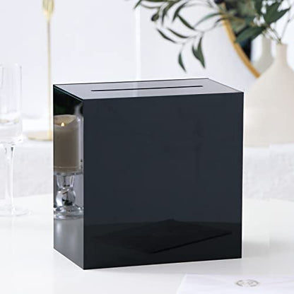 UNIQOOO Black Acrylic Wedding Card Box with Slot, Thick DIY Large 10x10x5.5 inch w/No Print, Wedding Receptions Wishing Well Money Box, Birthday, Memory Box, Suggestion Boxes, Acrylic Ballot Box - color: Black w/ No Print