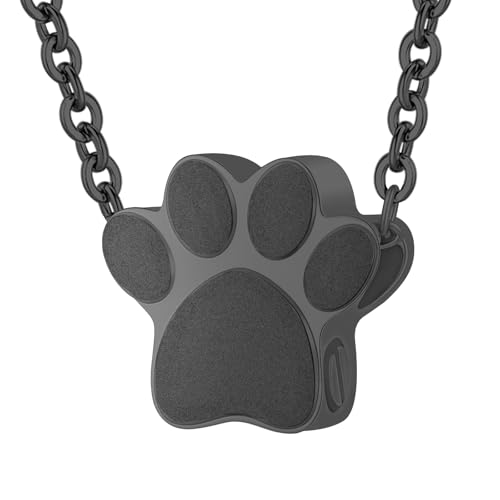 Pet Cremation Jewelry for Ashes Pendant Pet Urns For Dogs/Cats Urn Ashes Pendant Paw Print Urn Necklace with Mini Keepsake Memorial Ash Jewelry - color: Black