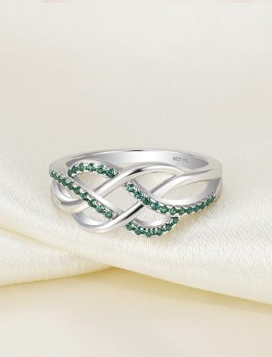 YL Celtic Knot Rings 925 Sterling Silver Twisted Knot Ring Birthstone Infinity Statement Jewelry for Women-size5 - color: 05-emerald-May