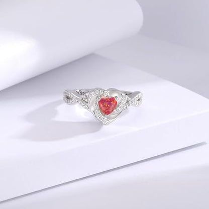 Sariel Heart Cremation Ring for Ashes - 925 Sterling Silver Opal Urn Keepake Rings Memorial Jewelry for Women - color: Red