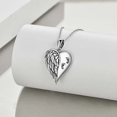 YFN Guardian Angel Wings Heart Necklace Sterling Silver Angel Wings Memorial Sympathy Jewelry for Women Girls Gifts - style: angel memorial necklace