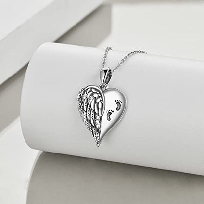 YFN Guardian Angel Wings Heart Necklace Sterling Silver Angel Wings Memorial Sympathy Jewelry for Women Girls Gifts - style: angel memorial necklace