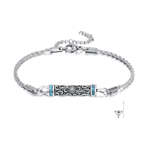 Urn Bracelet For Ashes 925 Sterling Silver Abalone Shell Cremation Keepsake Pendant Locket Bracelet For Women Men - style: Turquoise Sunflower Urn