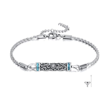 Urn Bracelet For Ashes 925 Sterling Silver Abalone Shell Cremation Keepsake Pendant Locket Bracelet For Women Men - style: Turquoise Sunflower Urn