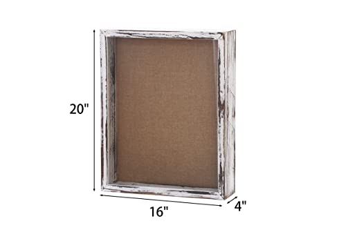 Shadow Box Frame16x20, Extra Large Shadow Boxes Display Cases with Hinged Door, Memorial Shadow Box Frame for Baseball Bouquet Flowers Wedding Jersey Medals Antique Keepsake -Rustic White | Solid Wood; 16x20-Inch Display; 4-Inch External Depth; Hinged Doo