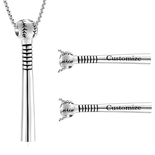Oinsi Urn Necklace for Ashes Sport Keepsake Jewelry for Women Men Baseball Bat Cremation Urn Necklace Memorial Pendant with Filling Kits - color: Customized