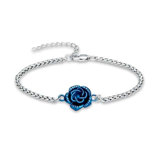 Rose Flower Urn Bracelet for Ashes for Women Cremation Urn Jewelry for Ashes Adjustable Memorial Keepsake Rose Bracelet Urn Bangle Ashes Holder Keepsake Pendant Locket Bracelet - color: Blue Chain