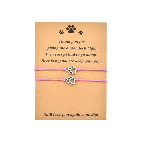 Memorial Bracelet for Pet Loss Sympathy Gifts Paw Print Friendship Bracelets for 2 Remembrance Gifts for Dog Cat Lovers - color: Pink