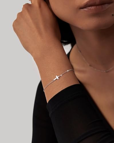 Moodear Cross Bracelet for Women, Dainty Sterling Silver/Gold Plated Gift | Christian Religious Gifts for Teen, Stocking Stuffers, Adjustable Link Bracelets, Sparkling CZ Cross, Non Tarnish Jewelry - color: Silver Cross Bracelet