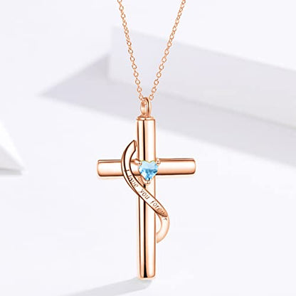 SOULMEET Personalize Solid 10k 14k 18k Real Gold Birthstone Cross Locket for Ashes, Simulated Gemstone Cross Urn Necklaces with Gold Chain Keepsake Cremation Jewelry - style: L-Custom Rose Gold December
