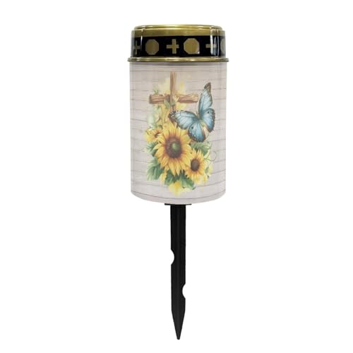 Cross Sunflower Solar Powered Landscape Lights for Grave Memorial Gift Decor Flameless Waterproof Solar Power Outdoor Candle for Cemetery - color: Cross Sunflower