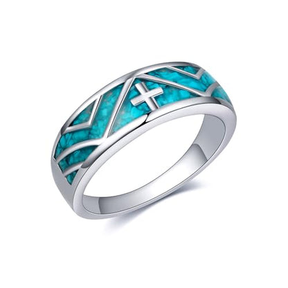 ONEFINITY Turquoise Rings S925 Sterling Silver Turquoise Ring Jewelry Gift For Women Men - size: 10, style: Cross