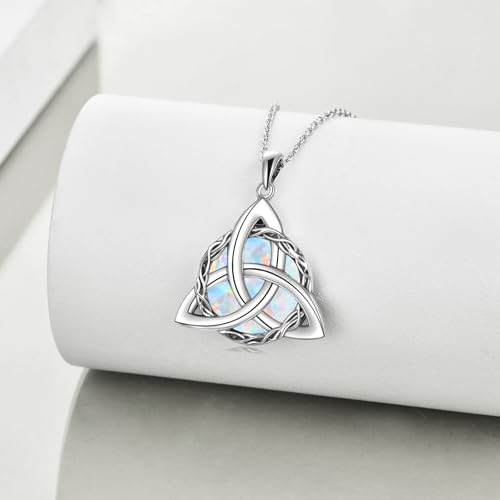 WINNICACA Celtic Knot Necklace 925 Sterling Silver Celtic Pendant Irish Urn Necklace Jewelry Birthday Anniversary Valentine's Day Gifts for Her Women Wife Girlfriend Daughter - style: 1-Celtic Knot Necklace(White Opal)