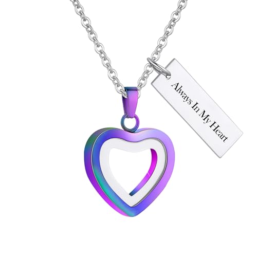 Glass Heart Cremation Urn Necklace for Ashes Stainless Steel Memorial Ash Pendant Keepsake Jewelry Cremation Jewelry for Women - color: Colorful-Always In My Heart