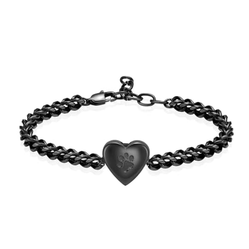 zeqingjw Pet Cremation Urn Bracelet for Ashes for Women Dog Cat Paw Urn Bangle Heart Cremation Jewelry Keepsake Memorial Urn Jewelry - color: Black
