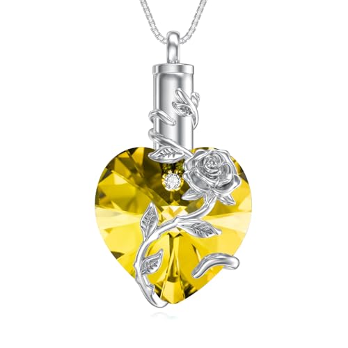 OCJ Heart Rose Flower Urn Necklace for Ashes Women Birthstone Cremation Necklaces Sterling Silver Memorial Cremation Jewelry Gifts - color: 11-Nov-Citrine