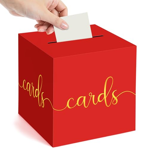 Adecortalk Red Card Box Money Box Holder for Wedding Party Reception Birthday Baby Shower Bridal Shower Raffle Ticket Anniversary Graduation Table Centerpiece Decorations, 9'' - color: Red