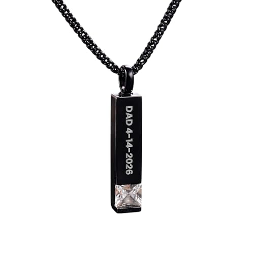 Personalized Cremation Urn Necklace Jewelry for Ashes with Lobster Clasp, Curb Chain, Extender, Funnel Kit, Custom Keepsake Necklace for Human Remains and Cremains - color: 3D Bar