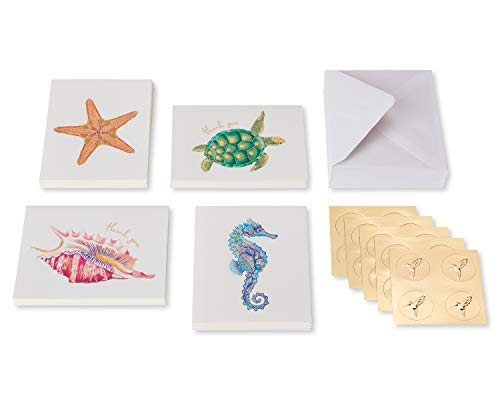 Papyrus Thank You Cards with Envelopes, Sea Creatures (20-Count) - color: white, gold, green, orange