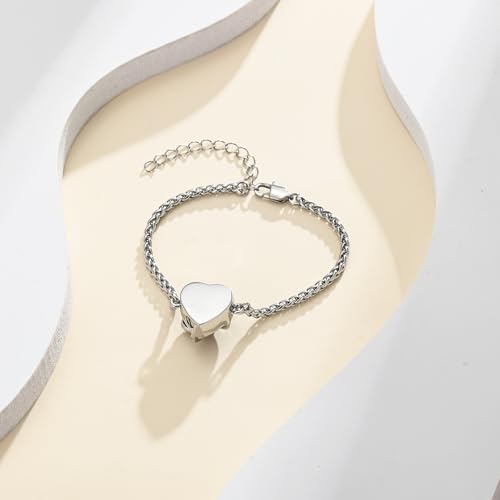Cremation Jewelry Heart Urn Bracelet for Human Ashes for Women Men Memorial Keepsake Link Bracelet - color: Customize