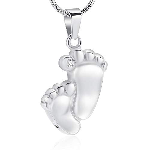 Imrsanl Footprint Cremation Urn Pendant Necklace for Ashes Stainless Steel Mini Urns Jewelry to Holder Ashes Baby Foot Memorial Keepsake - color: Silver