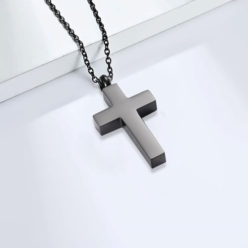 Cross Urn Necklace for Ashes for Men Women Cremation Jewelry Urns Locket Pendant Ashes Holder Memorial Jewelry-Always in My Heart - color: Black