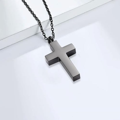 Cross Urn Necklace for Ashes for Men Women Cremation Jewelry Urns Locket Pendant Ashes Holder Memorial Jewelry-Always in My Heart - color: Black