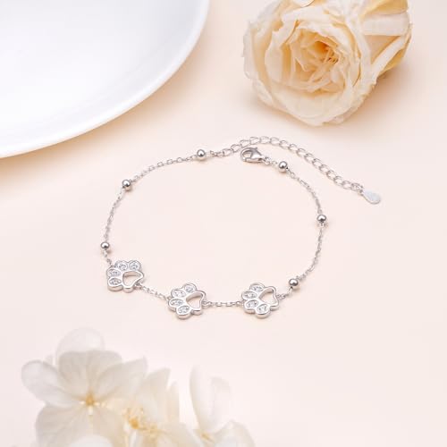 DAOCHONG Pet Paw Print Bracelet for Women Pet Memorial Jewelry | Sterling Silver Dog Cat Paw Bracelet | Pet Loss Sympathy Gift | Birthday Xmas Present for Pet Lover Mom Wife - style: Pet Paw Print bracelet