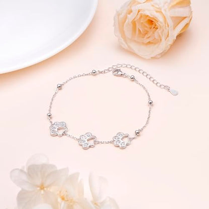 DAOCHONG Pet Paw Print Bracelet for Women Pet Memorial Jewelry | Sterling Silver Dog Cat Paw Bracelet | Pet Loss Sympathy Gift | Birthday Xmas Present for Pet Lover Mom Wife - style: Pet Paw Print bracelet