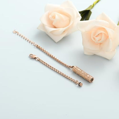 shajwo Cremation Jewelry Sunflower Cylinder Urn Bracelet for Ashes | Adjustable Memorial Keepsake Link Bracelet for Women - color: Rose Gold