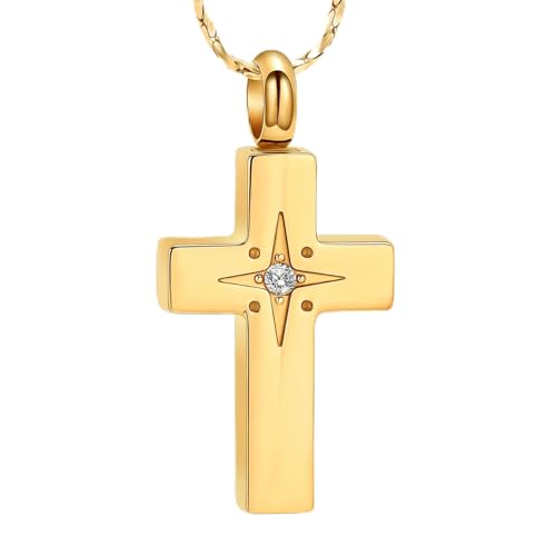 Imrsanl Cross Urn Necklace for Women Men Cremation Jewelry for Ashes Memorial Pendant Human Pet Funeral Ashes Holder Keepsake - color: Gold