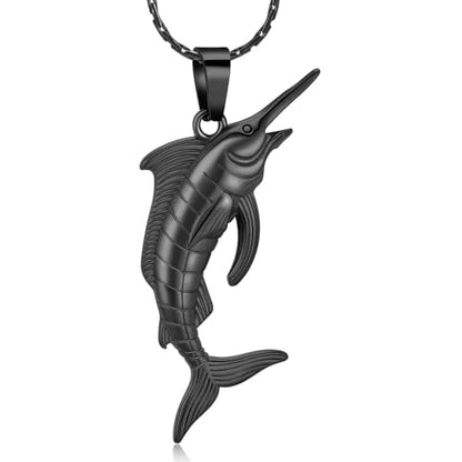 Fish Cremation Jewelry Swordfish Pendant Urn Necklace for Women Men | stainless steel pendant, waterproof sealed ring & lobster clasp keep ashes secure, with a filling tool, funeral keepsake gift - color: Black