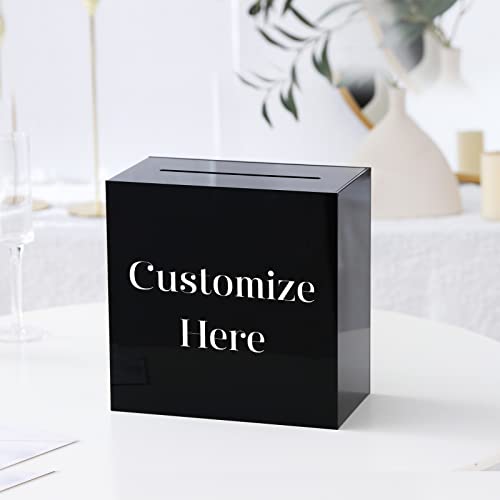 UNIQOOO Black Acrylic Wedding Card Box with Slot, Thick DIY Large 10x10x5.5 inch w/No Print, Wedding Receptions Wishing Well Money Box, Birthday, Memory Box, Suggestion Boxes, Acrylic Ballot Box - color: Black w/ No Print