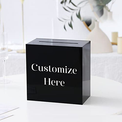 UNIQOOO Black Acrylic Wedding Card Box with Slot, Thick DIY Large 10x10x5.5 inch w/No Print, Wedding Receptions Wishing Well Money Box, Birthday, Memory Box, Suggestion Boxes, Acrylic Ballot Box - color: Black w/ No Print