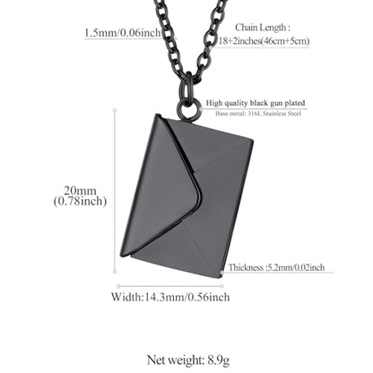 FindChic Locket Necklace for Women Custom Photo Memorial Gifts Multi-Shaped - color: Black-Envelope