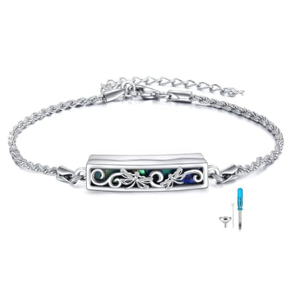 ONEFINITY Urn Bracelet for Ashes Abalone Shell Tree of Life/Hummingbird/Mountain/Butterfly/Dragonfly/Opal Bracelet Cremation Jewelry Gifts for Women - color: Dragonfly