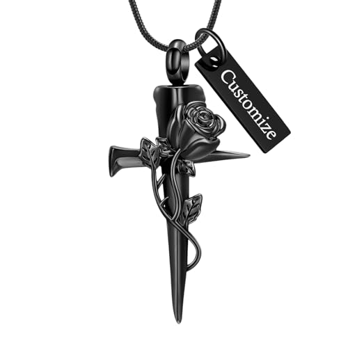 Imrsanl Cremation Jewelry Nail Cross Urn Necklace Pendant - color: Rose Flower-Customize