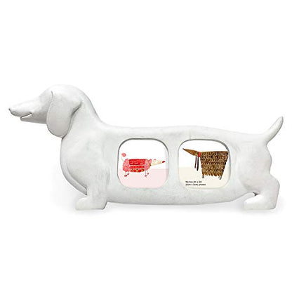 Isaac Jacobs Double 2x2 Resin Sentiments Dog Shaped Picture Frame - White | Photo Gift for Pet Puppy, Tabletop, Desktop & Wall Display (2x2, White) - color: White