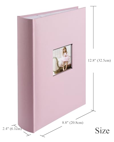 1DOT2 Photo Album for 4x6 Pictures with Writing Space, Pink | Holds 402 Photos,Linen Cover with Front Window, Acid-free Inner Pages, Ideal for Marriage Children Travel Family - color: Pink